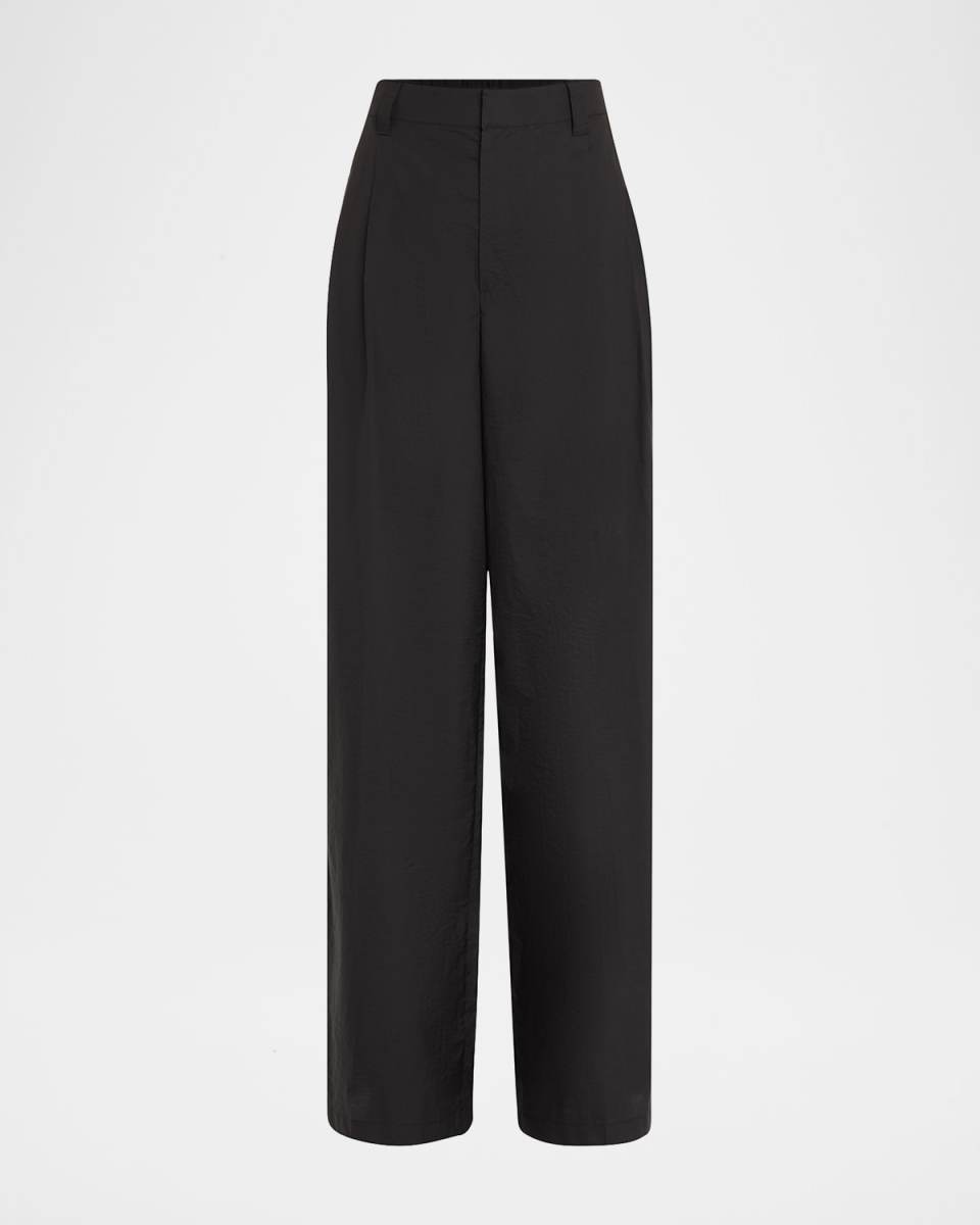 Techno Cotton Poplin Pleated Wide-Leg Sartorial Pants